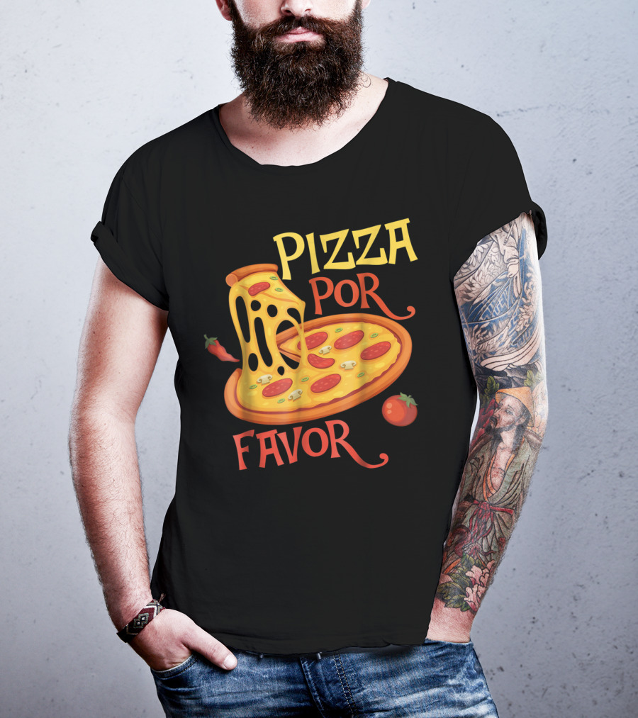 Pizza Por Favor Melted Cheese And Pepperoni Slice With Tomato And Chili Peppers T-Shirt