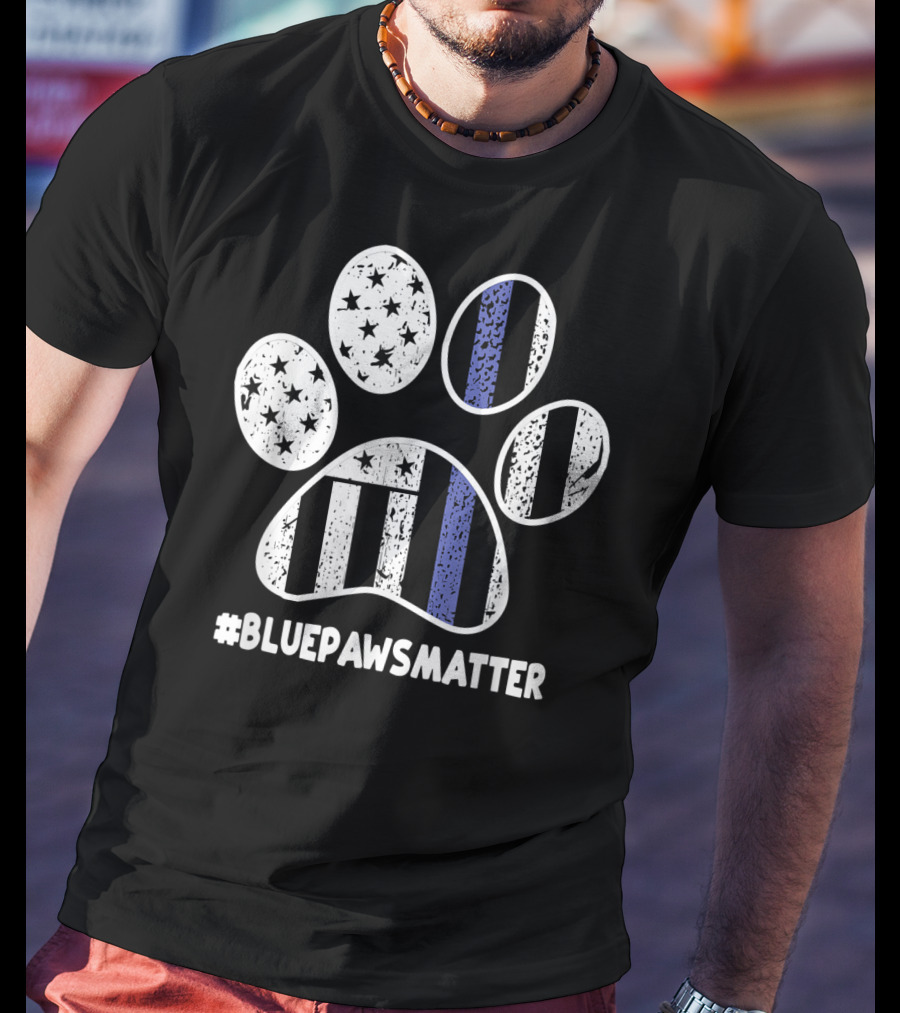 BluePawsMatter Thin Blue Line Police K9 Dog Paws T-Shirt