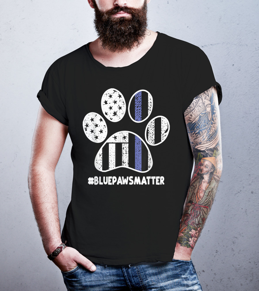 BluePawsMatter Thin Blue Line Police K9 Dog Paws T-Shirt