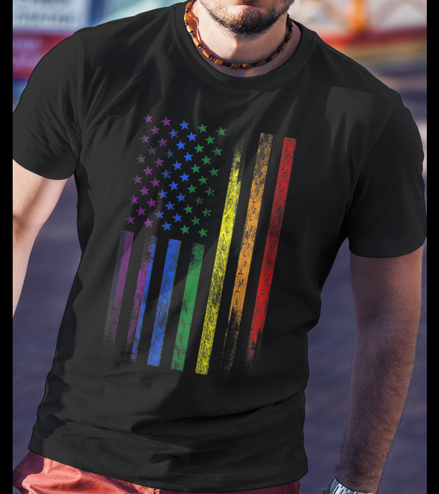 USA Rainbow Flag Gay Pride Symbol T-Shirt