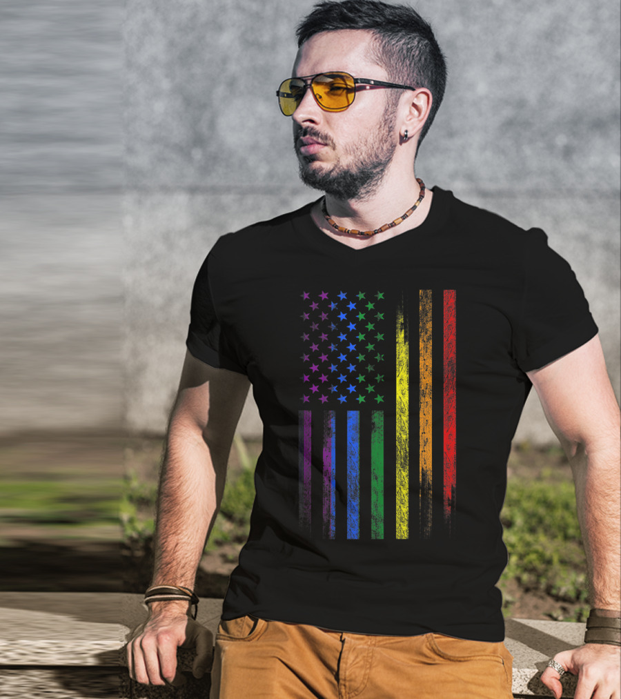 USA Rainbow Flag Gay Pride Symbol T-Shirt