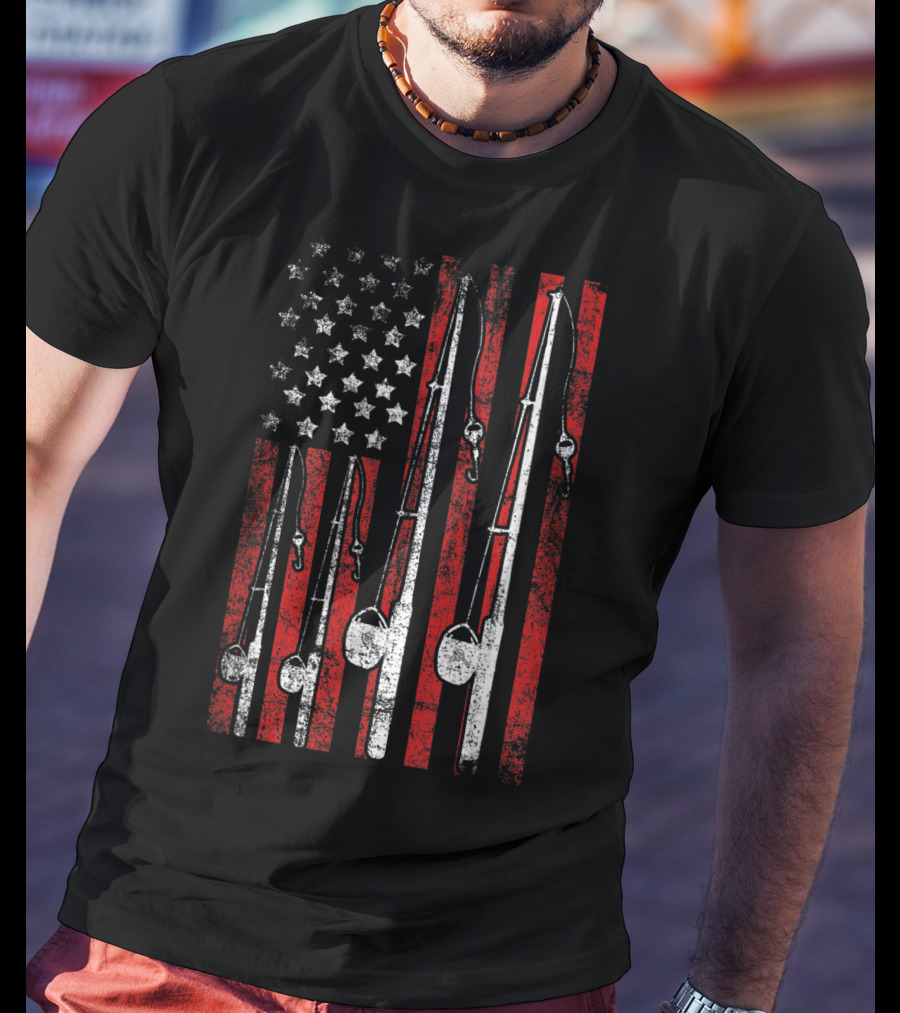 Vintage American Flag Fishing Poles T-Shirt