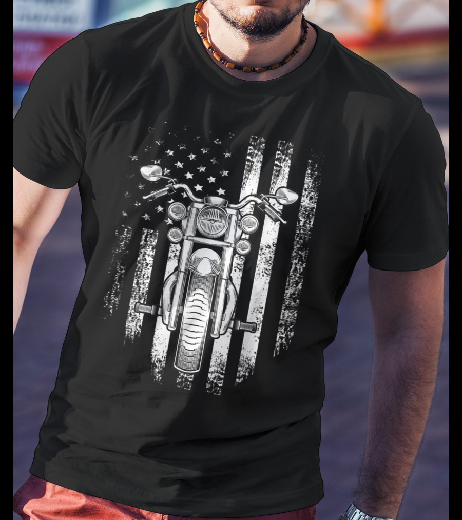 Vintage USA Flag Motorcycle Cool American T-Shirt