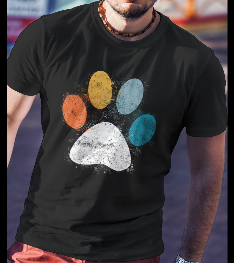 Vintage Distressed Multi-Color Dog Paw Print Love T-Shirt