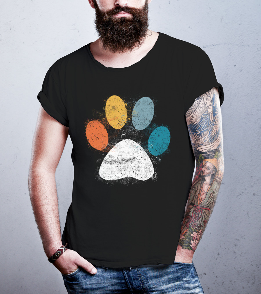Vintage Distressed Multi-Color Dog Paw Print Love T-Shirt