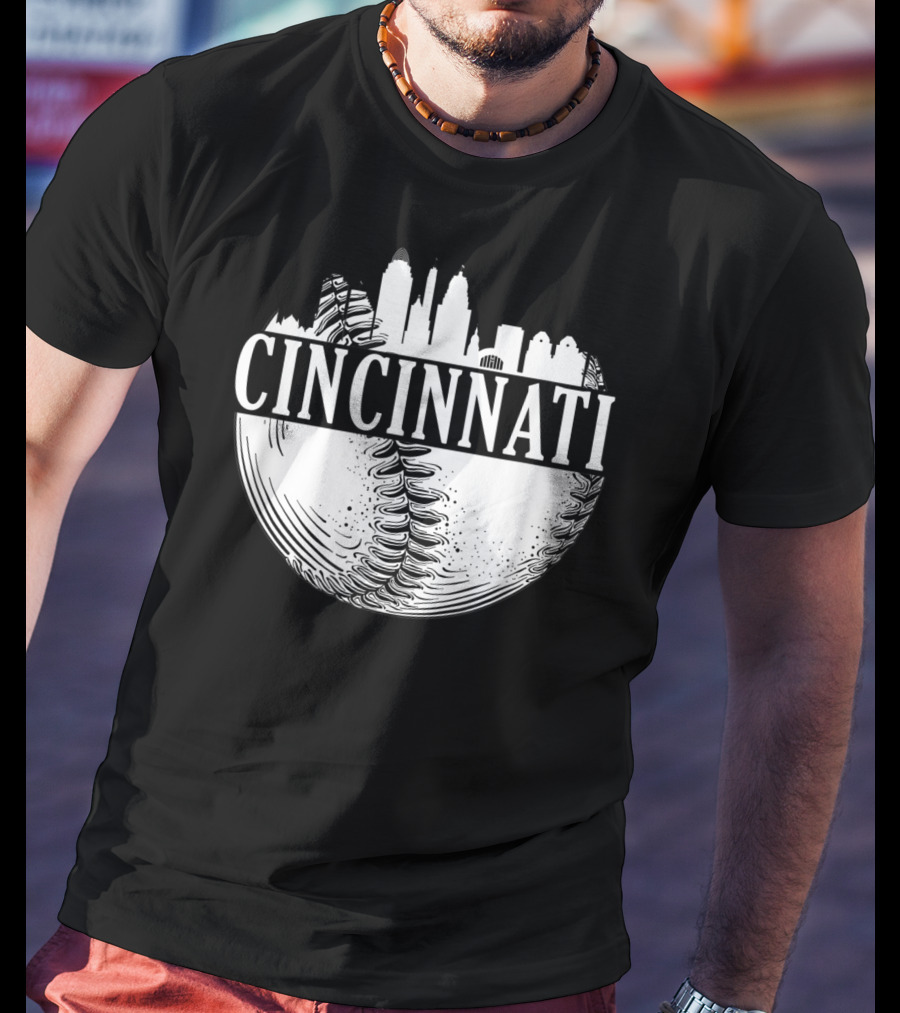 Cincinnati Skyline Baseball Vintage Downtown Ohio T-Shirt