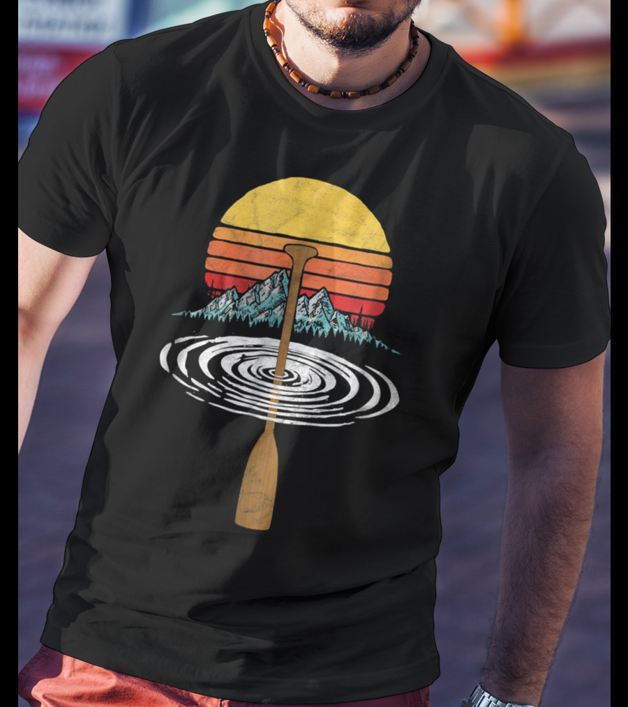 Vintage Paddle Mountains Canoe Raf Circle Sunset Retro T-Shirt