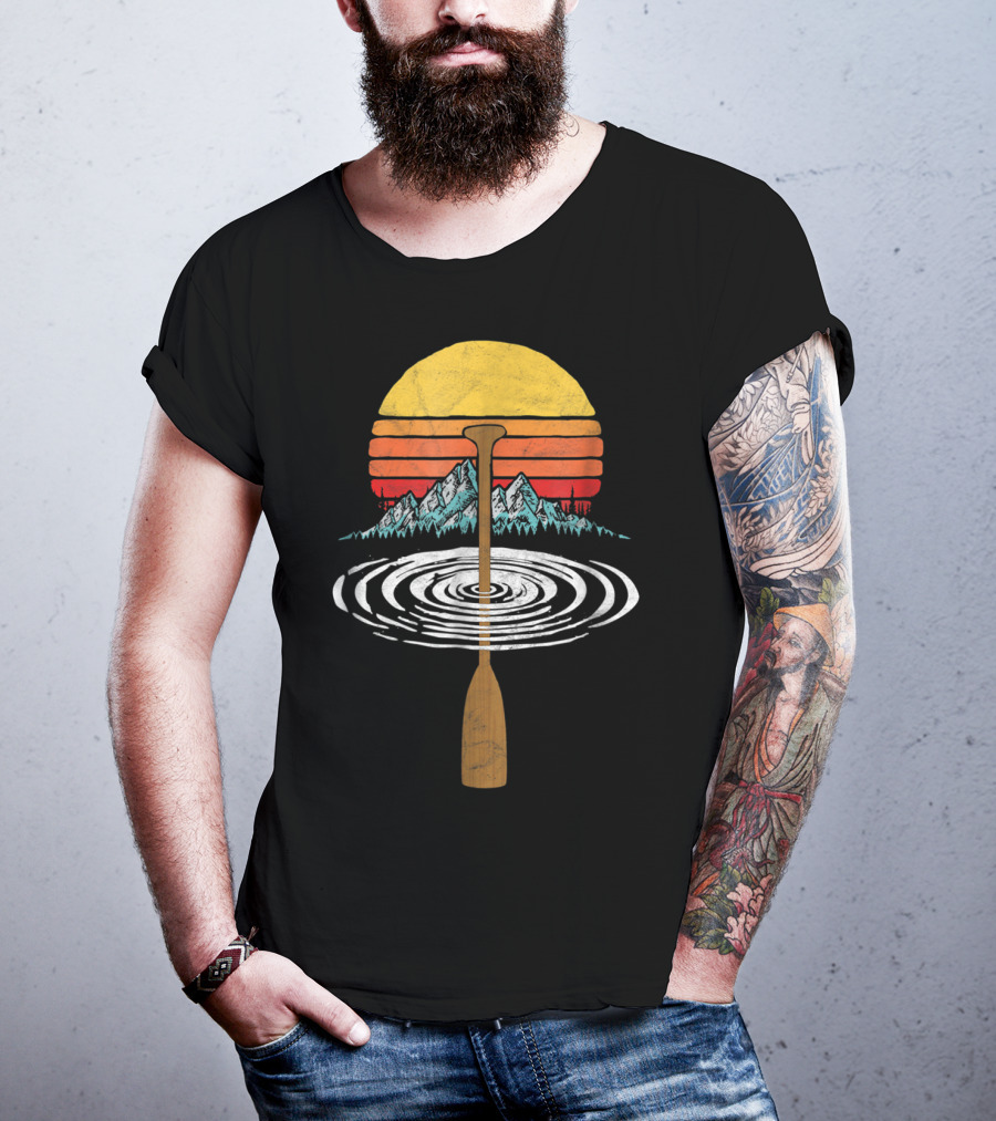 Vintage Paddle Mountains Canoe Raf Circle Sunset Retro T-Shirt