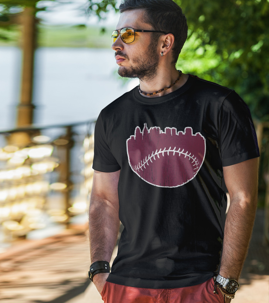 Vintage Philadelphia Cityscape Baseball Stitch Skyline T-Shirt