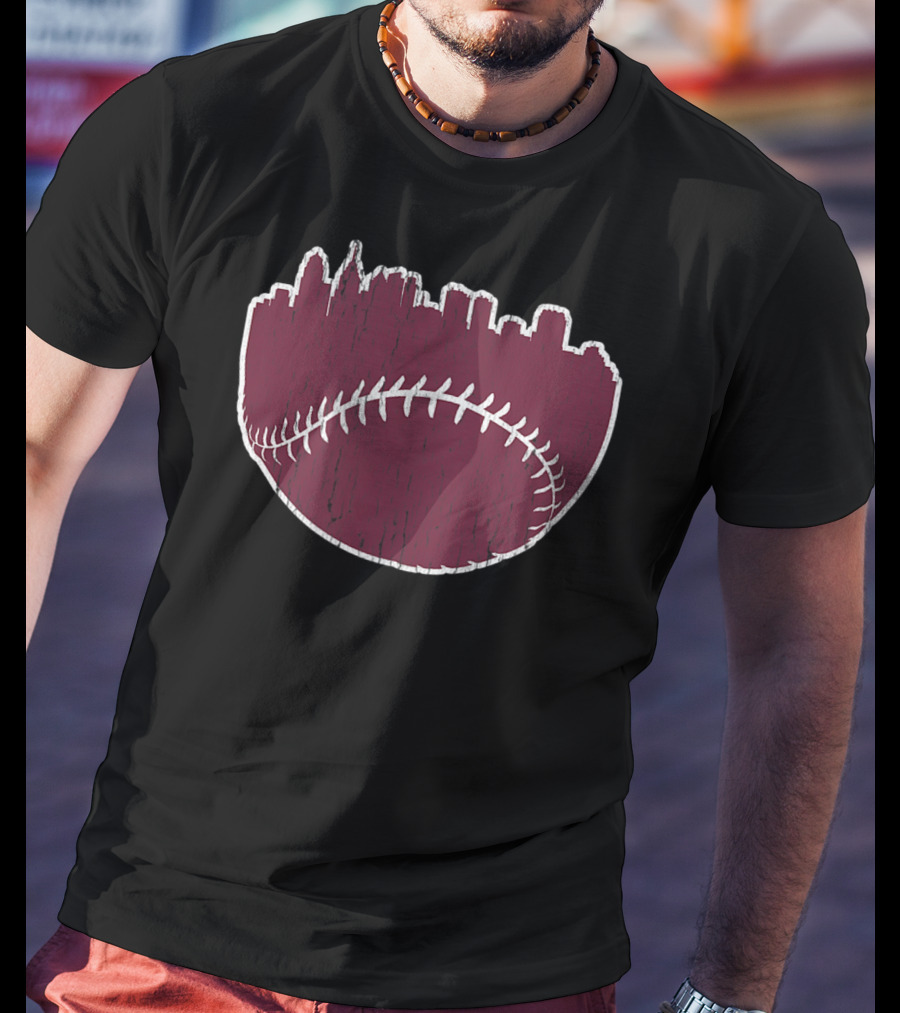 Vintage Philadelphia Cityscape Baseball Stitch Skyline T-Shirt