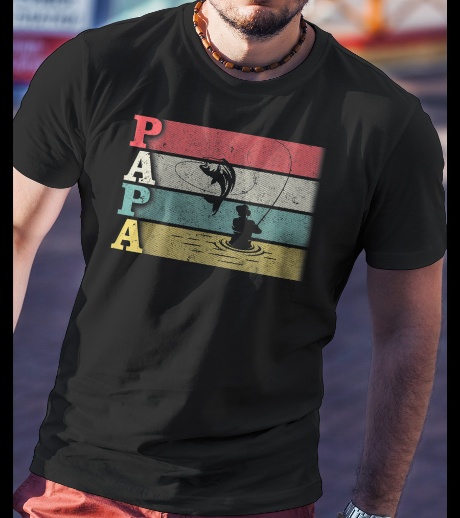 Vintage Fishing Papa Funny Dad Retro Father's Day T-Shirt