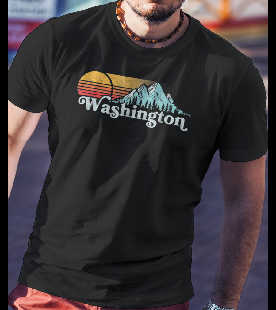 Vintage Washington State Distressed Mountain Retro Sunset T-Shirt