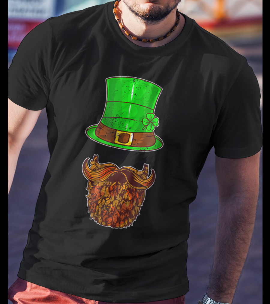 Awesomely Festive St Patrick's Day Green Irish Hat With Shamrock And Orange Beard T-Shirt