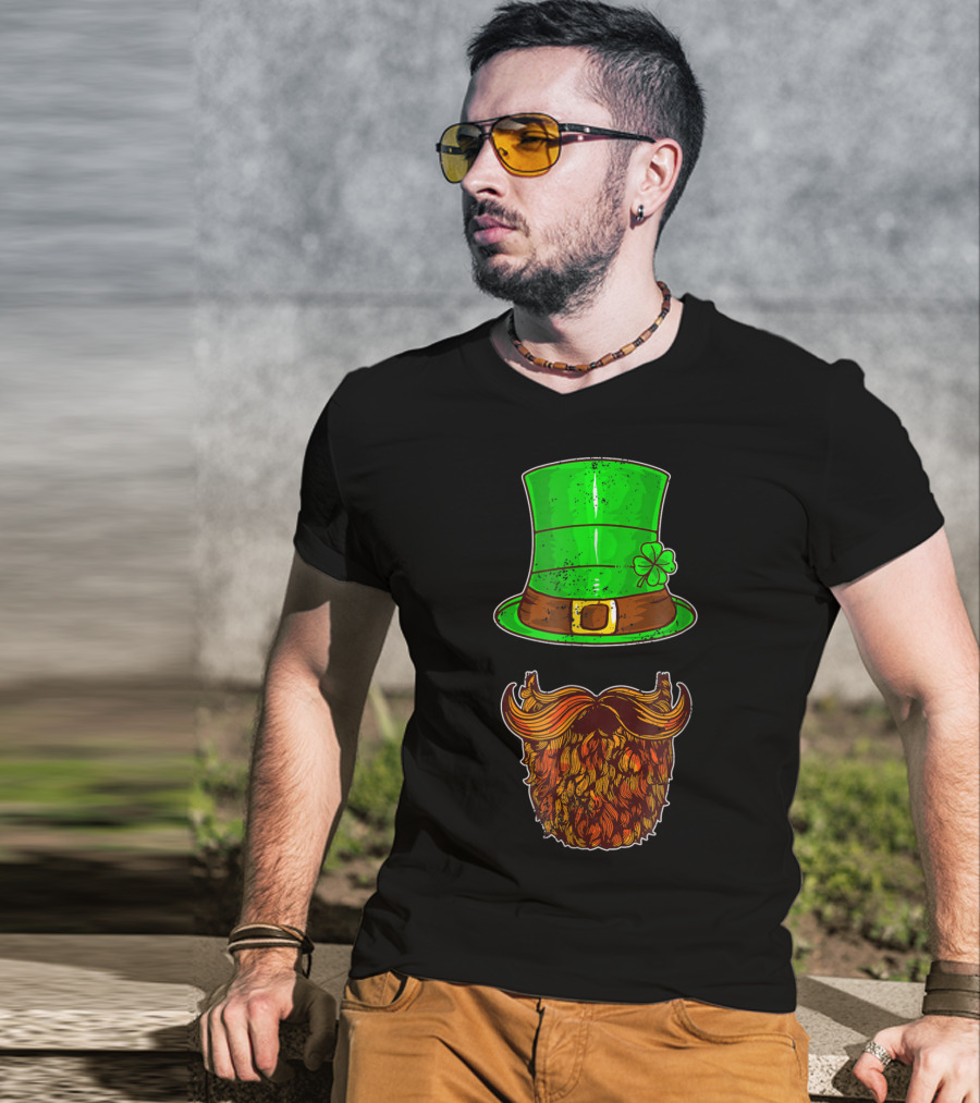 Awesomely Festive St Patrick's Day Green Irish Hat With Shamrock And Orange Beard T-Shirt