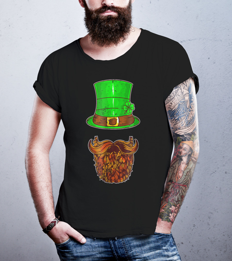 Awesomely Festive St Patrick's Day Green Irish Hat With Shamrock And Orange Beard T-Shirt