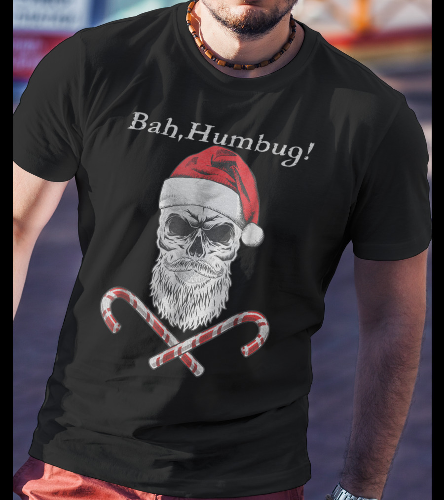 Bah Humbug Skull Santa With Candy Canes T-Shirt