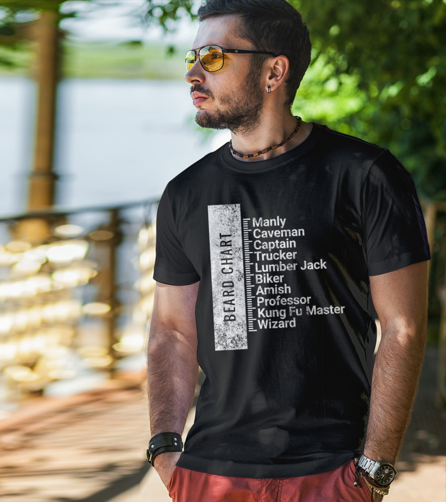 Beard Chart Manly Caveman Captain Trucker Lumberjack Biker Amish Professor Kung Fu Master Wizard T-Shirt