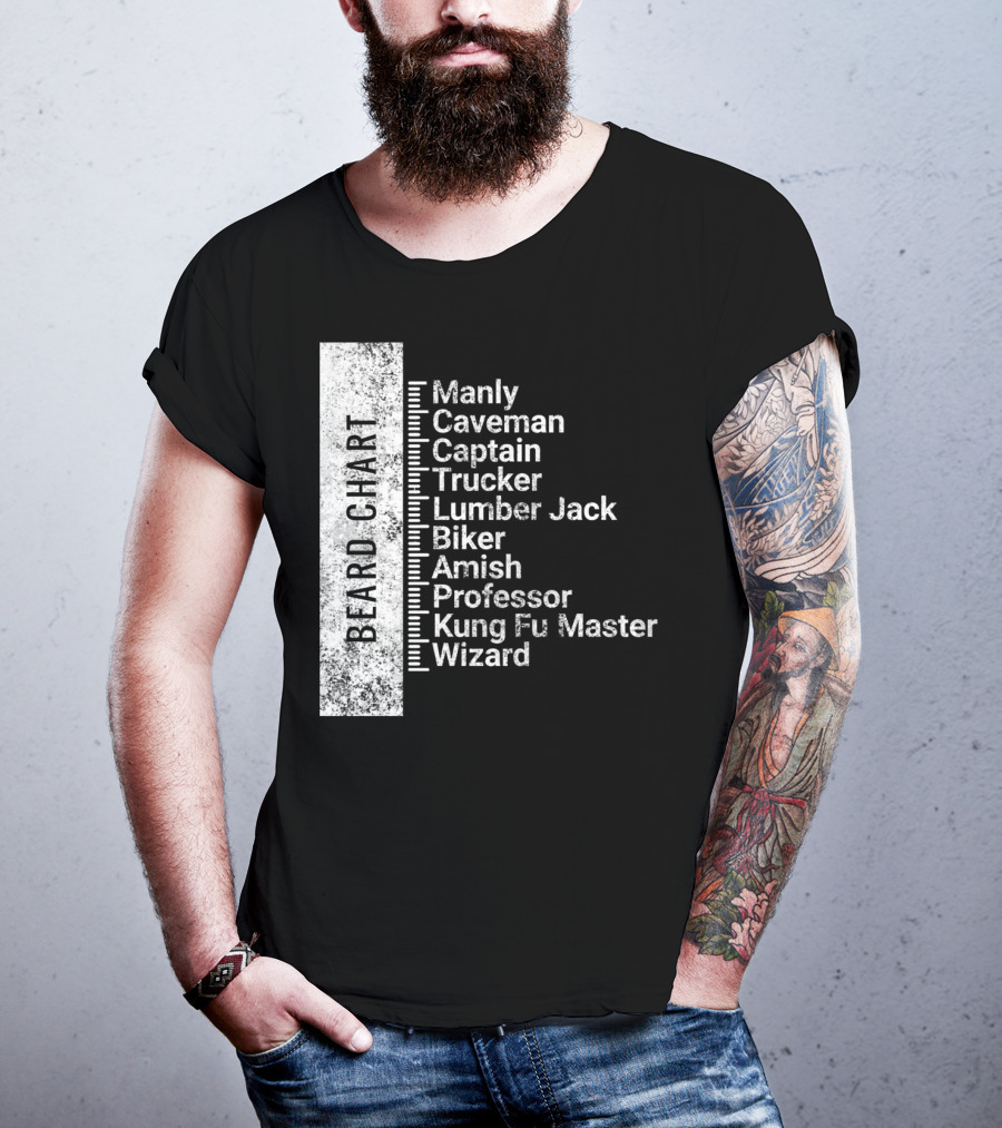 Beard Chart Manly Caveman Captain Trucker Lumberjack Biker Amish Professor Kung Fu Master Wizard T-Shirt