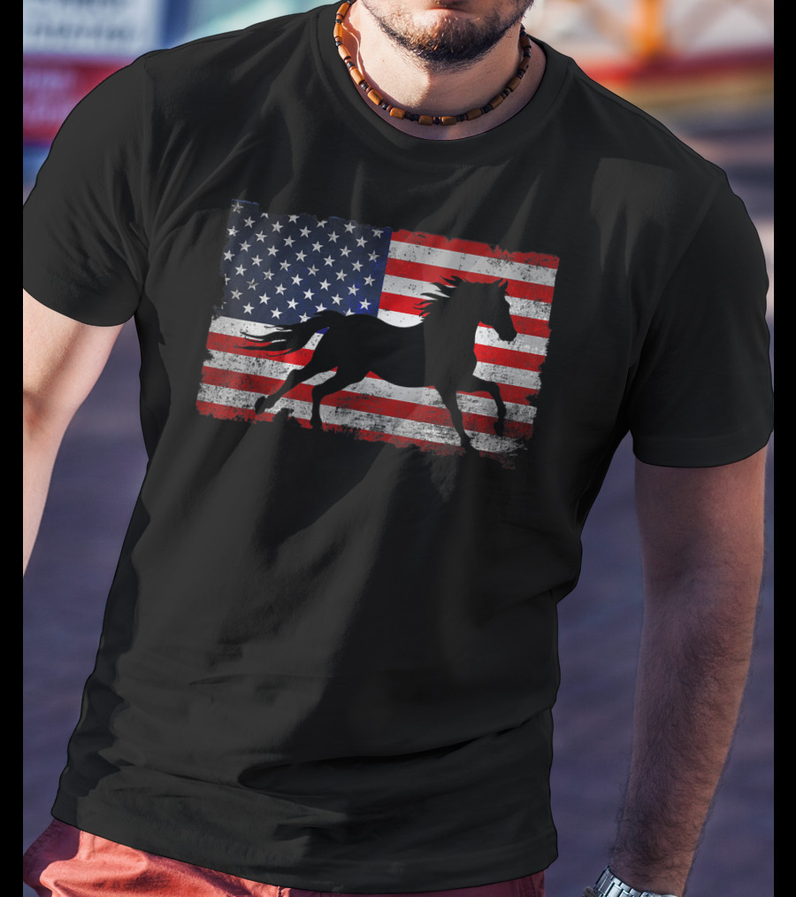 Horse American Flag Patriotic Horse Freedom T-Shirt