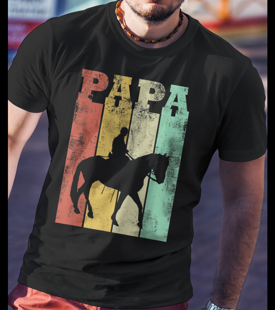 Vintage Horse Riding Papa Silhouette Retro Dad T-Shirt