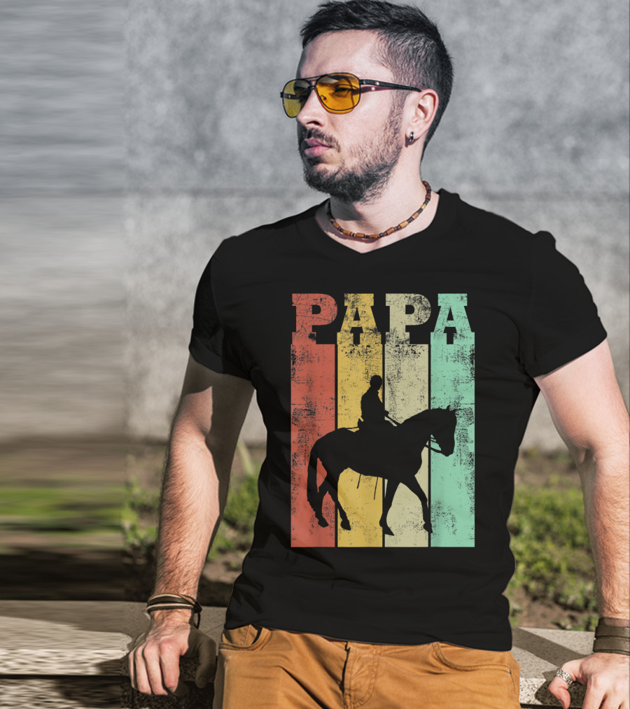 Vintage Horse Riding Papa Silhouette Retro Dad T-Shirt