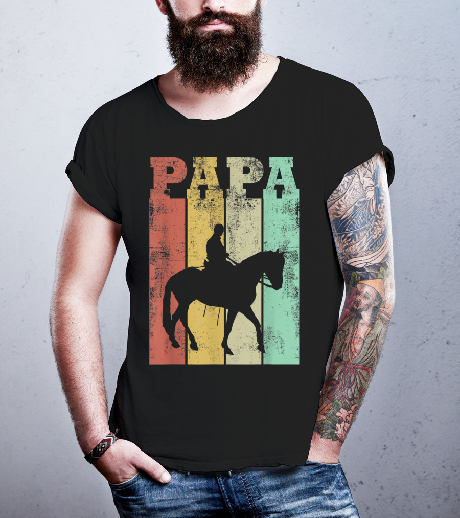Vintage Horse Riding Papa Silhouette Retro Dad T-Shirt