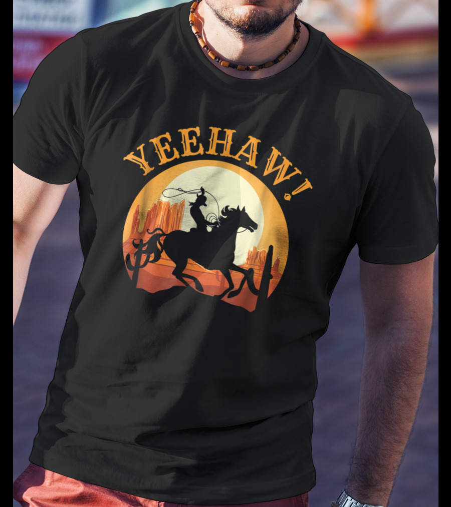 Yeehaw Howdy Cowboy Rodeo Riding Lover Sunset T-Shirt