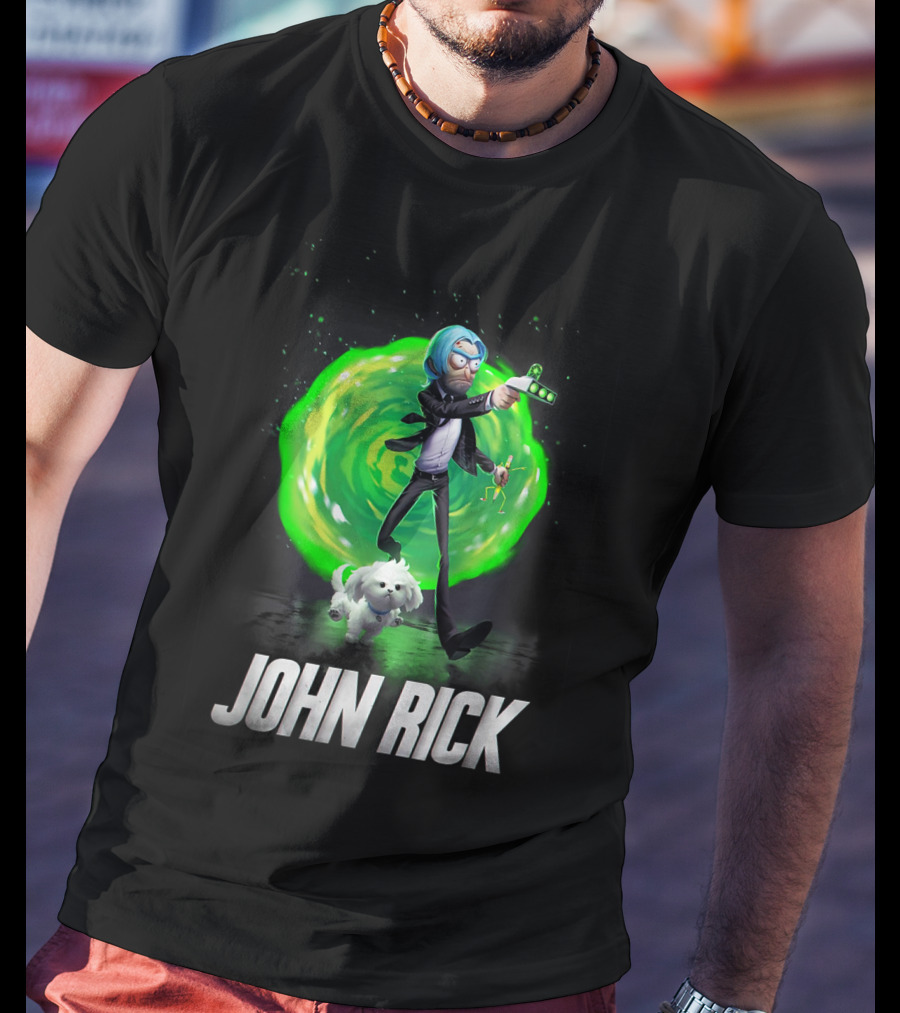 John Rick Interdimensional Action With Scientist And Portal T-Shirt