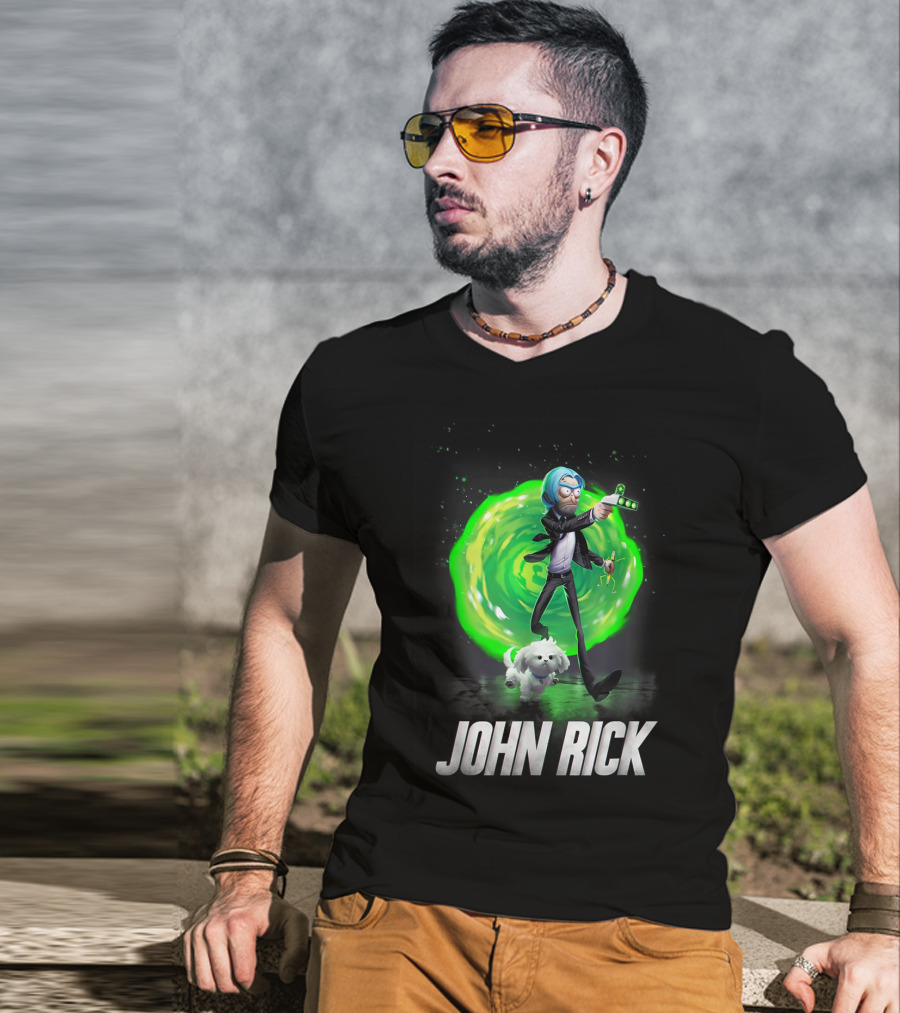 John Rick Interdimensional Action With Scientist And Portal T-Shirt