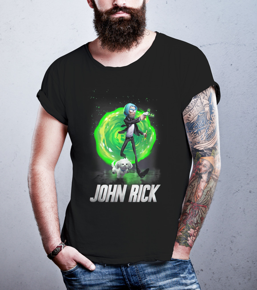 John Rick Interdimensional Action With Scientist And Portal T-Shirt