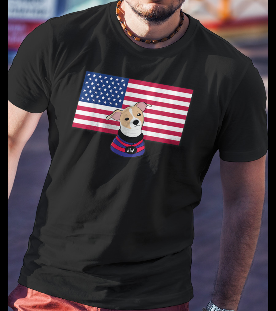 Jonathan Warren JW Dog With American Flag Background T-Shirt