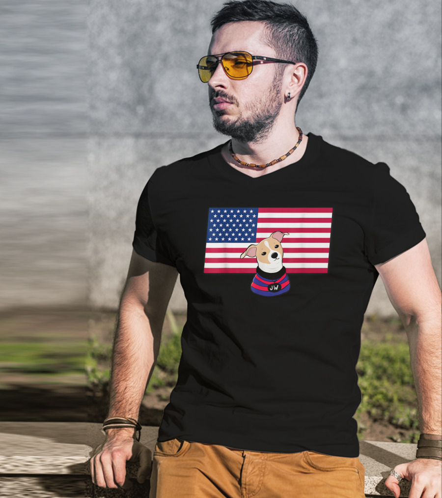 Jonathan Warren JW Dog With American Flag Background T-Shirt