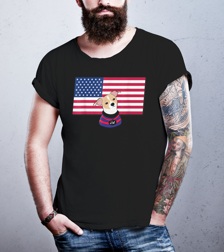 Jonathan Warren JW Dog With American Flag Background T-Shirt