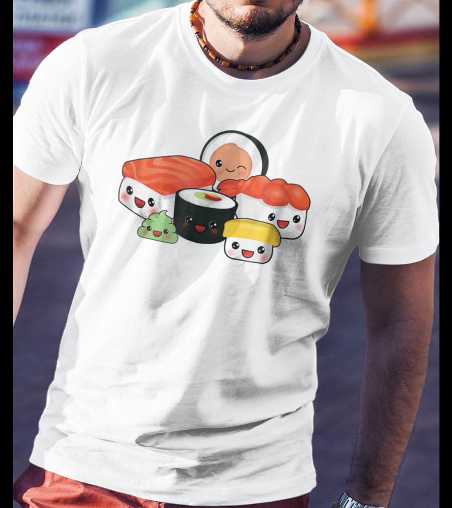 Kawaii Sushi Family With Cute Faces And Happy Expressions T-Shirt