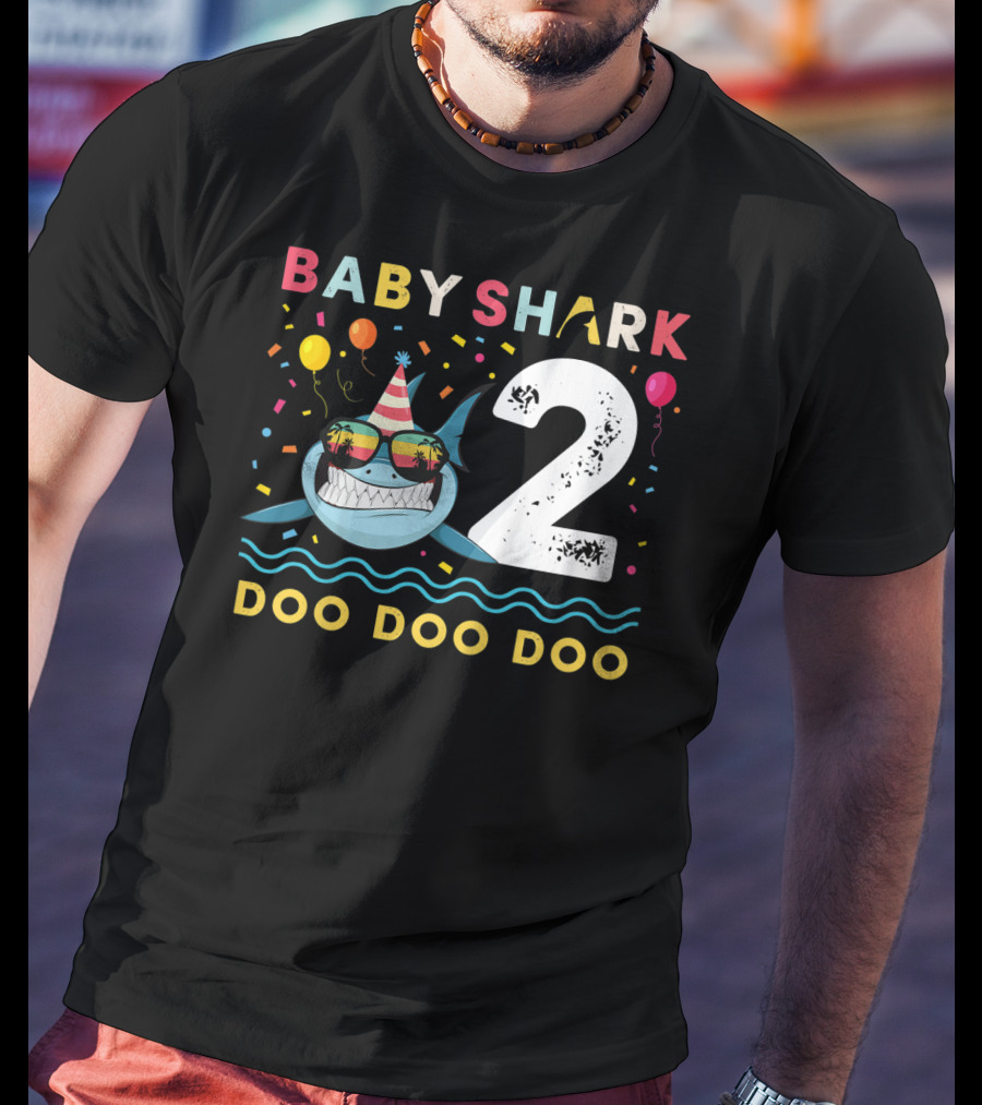 Baby Shark 2nd Birthday Doo Doo Doo Toddler Kids Party Hat Balloons T-Shirt
