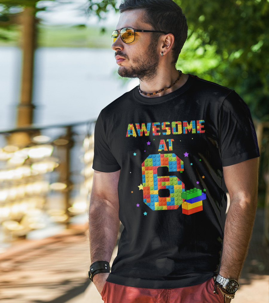 Awesome At 6 Building Blocks Birthday T-Shirt