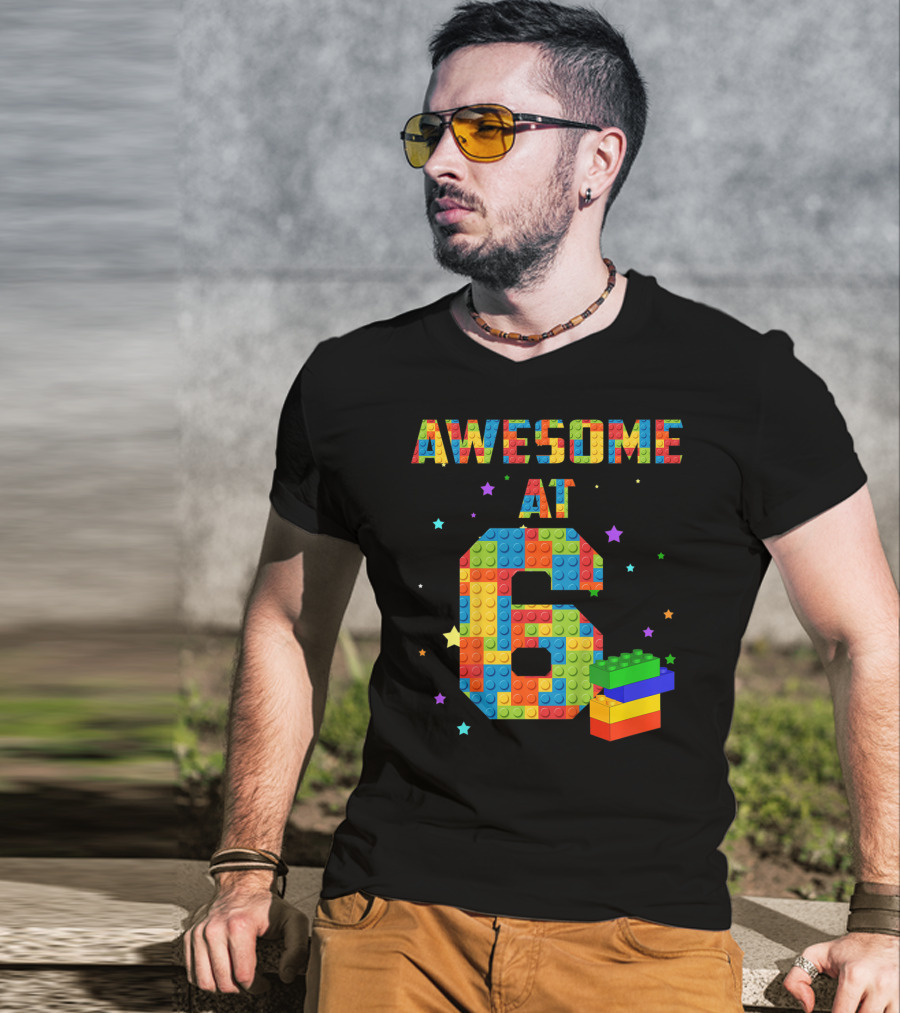 Awesome At 6 Building Blocks Birthday T-Shirt