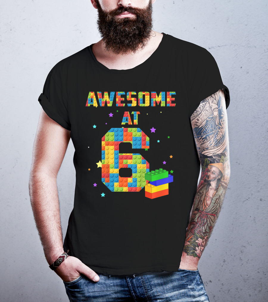 Awesome At 6 Building Blocks Birthday T-Shirt