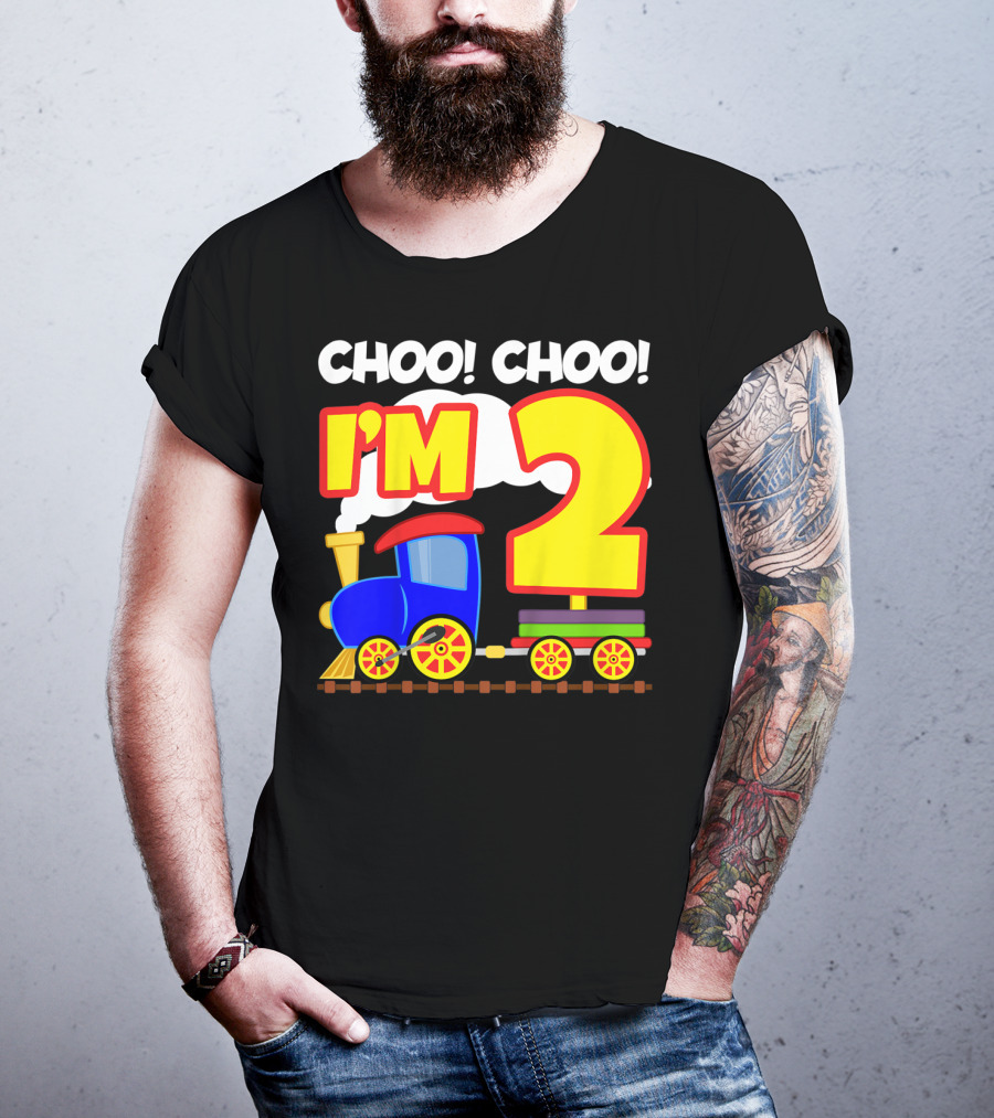 Choo Choo I'm 2 Year Old Train Birthday Toddler Fun T-Shirt