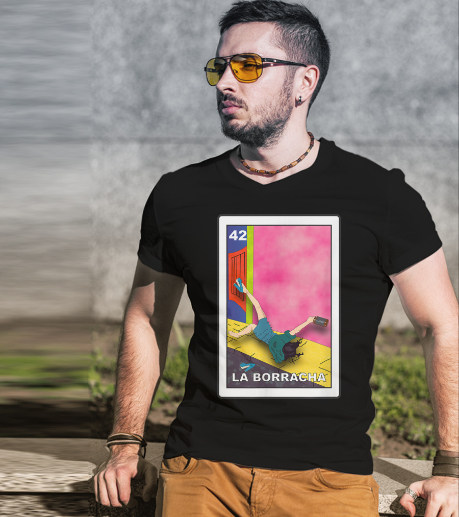 La Borracha Loteria Mexican Lottery Card 42 Bright Pink Background T-Shirt