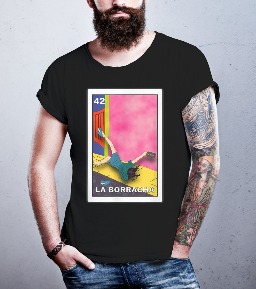 La Borracha Loteria Mexican Lottery Card 42 Bright Pink Background T-Shirt