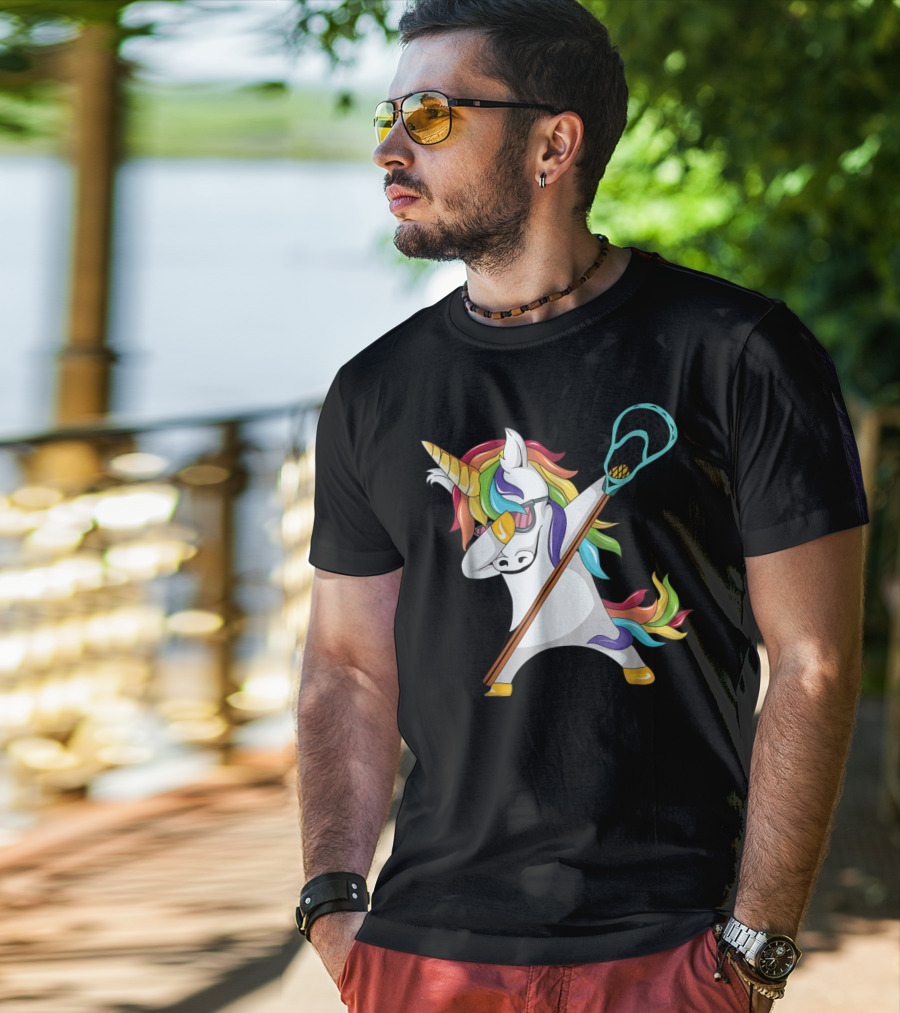 Lacrosse Dab Dabbing Unicorn With Colorful Mane T-Shirt