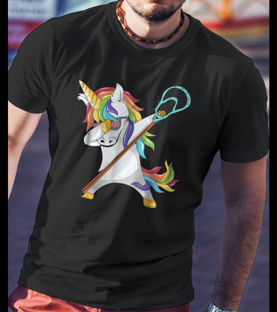 Lacrosse Dab Dabbing Unicorn With Colorful Mane T-Shirt