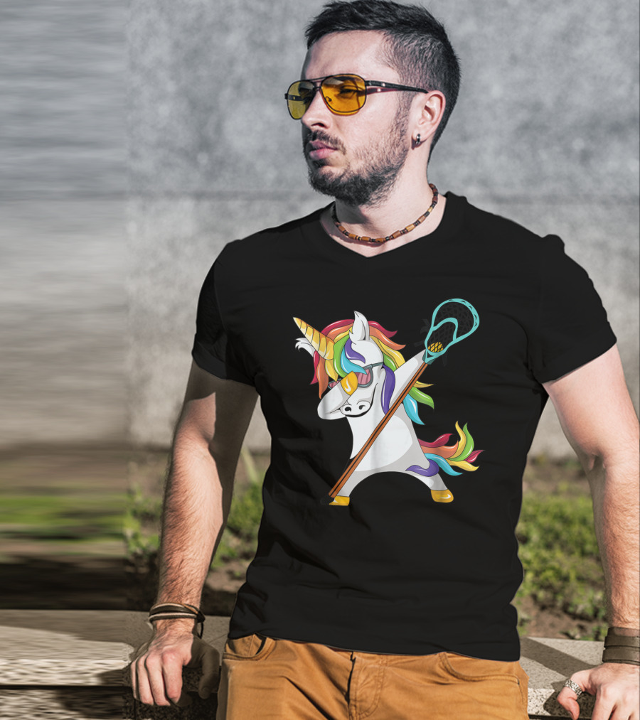 Lacrosse Dab Dabbing Unicorn With Colorful Mane T-Shirt