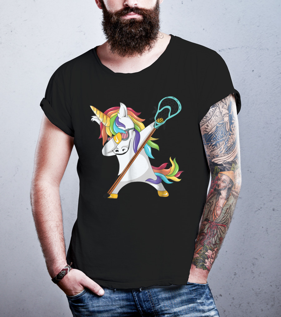 Lacrosse Dab Dabbing Unicorn With Colorful Mane T-Shirt