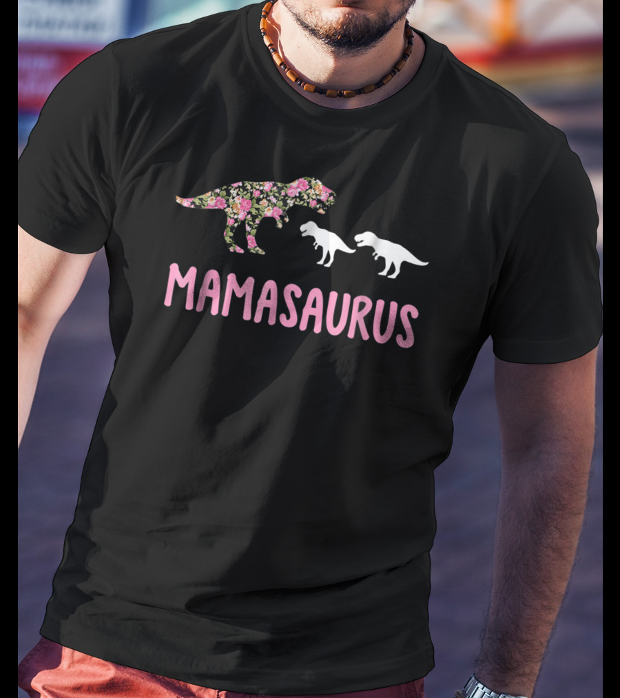 Mamasaurus Floral Dinosaur With Baby Dinosaurs T-Shirt