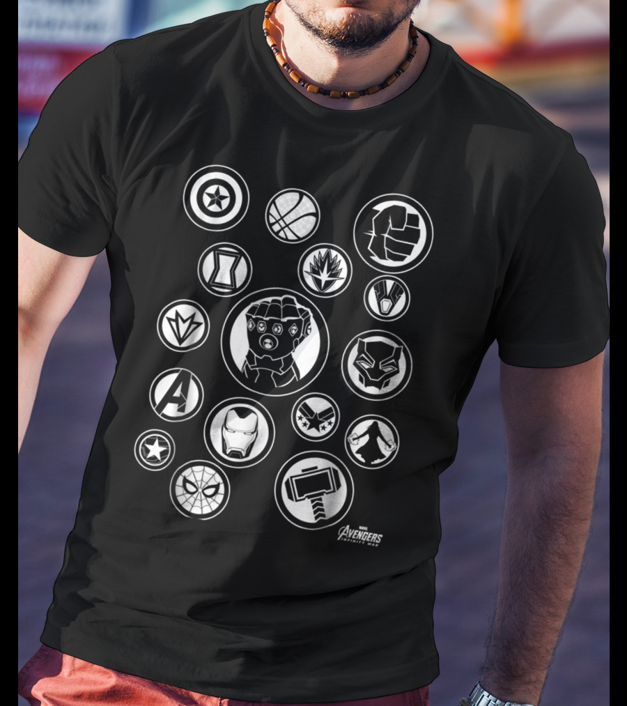 Marvel Avengers Infinity War Tonal Hero Icon Graph Avengers Captain America Iron Man Spider-Man Hulk Thor Black Panther Groot Star-Lord Doctor Strange Guardians Infinity Gauntlet T-Shirt