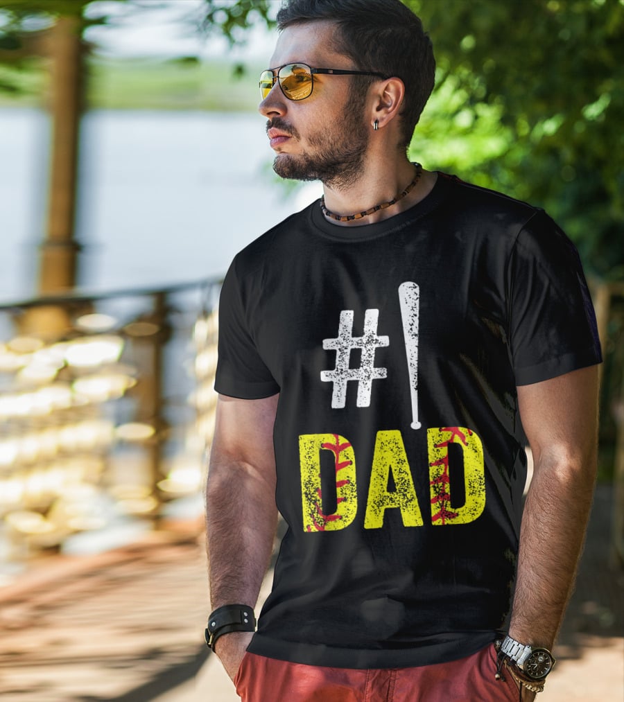 1 Dad Baseball Softball Funny Daddy T-Shirt