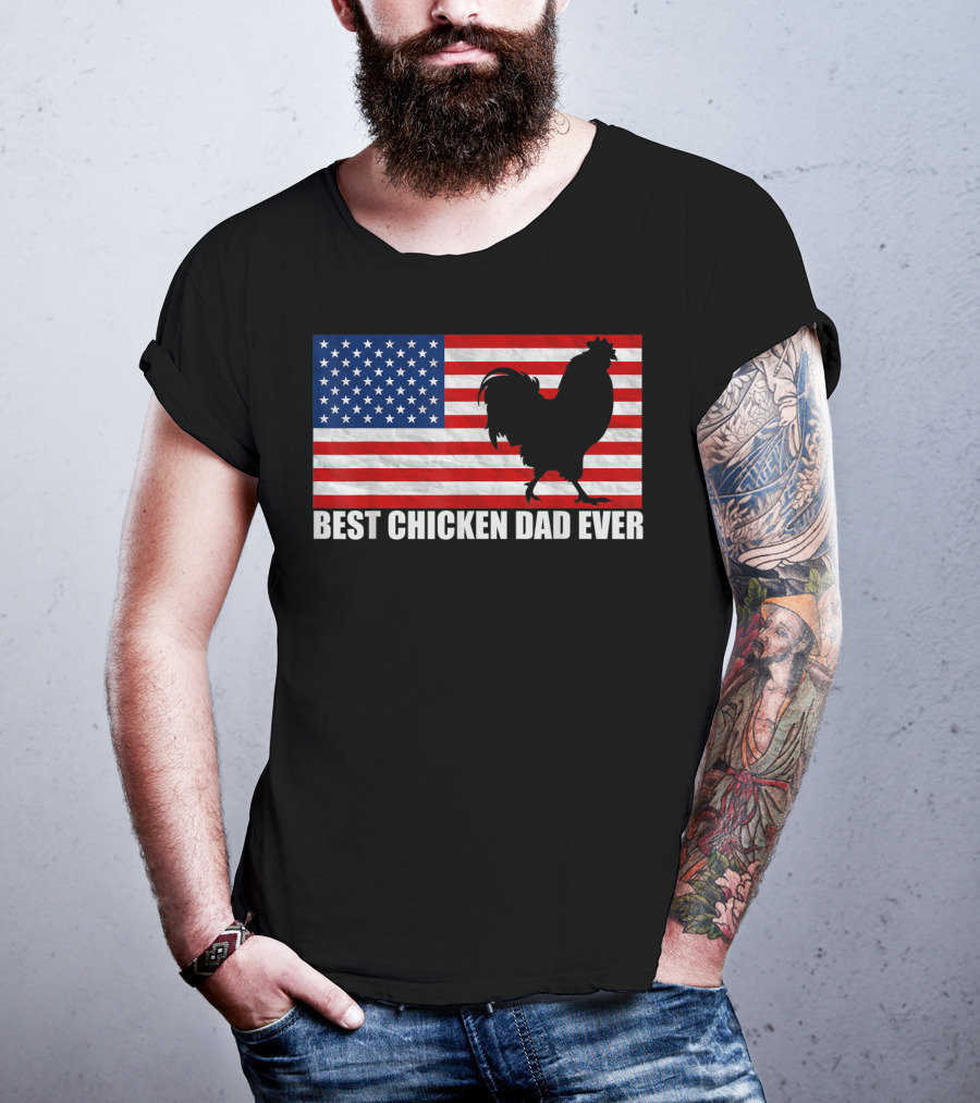 Best Chicken Dad Ever American Flag Rooster T-Shirt
