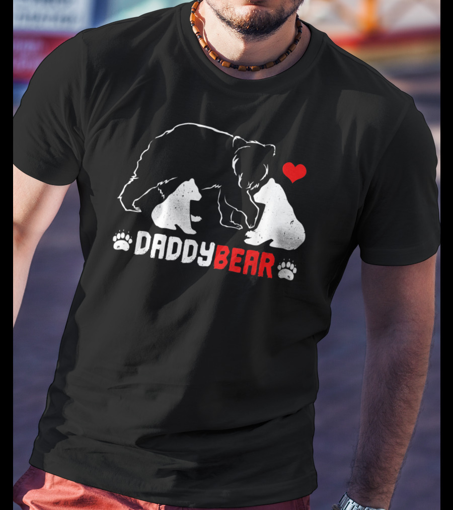 DADDY BEAR Two Cubs Heart Paw Prints T-Shirt